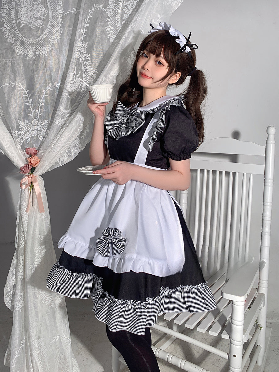 Sweet Lolita Plus Size 3XL Maid Outfit Black White Cat Paw Lace Ruffles