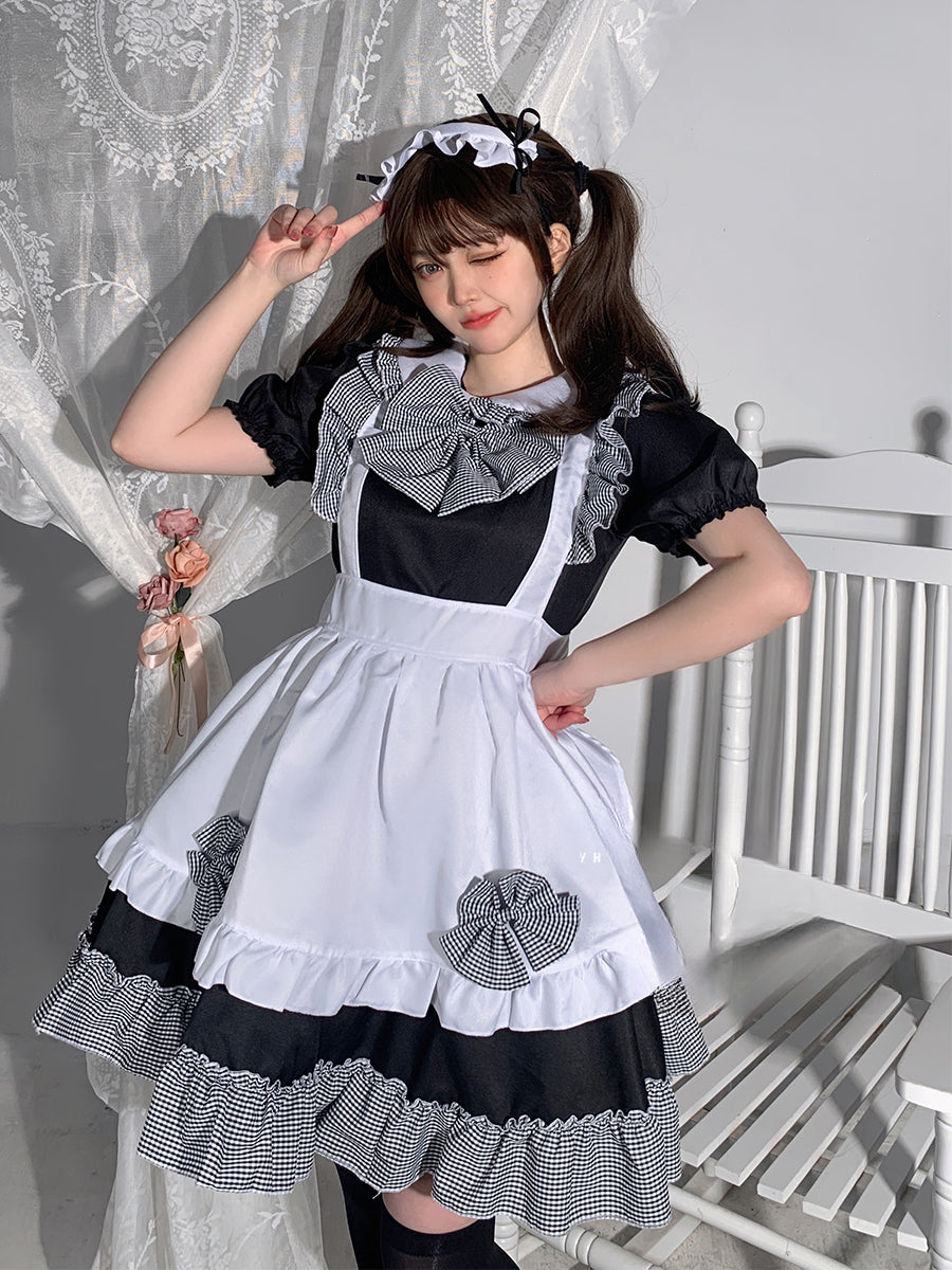 Sweet Lolita Plus Size 3XL Maid Outfit Black White Cat Paw Lace Ruffles