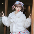 Lolita Coats Sweet White Plush Coat Imitation Rabbit Hair Short Cute Winter Coat