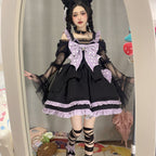Sweet Lolita Purple and Black Color Matching Lolita Daily Dress Autumn and Winter Bow Jsk Jumper Skirt