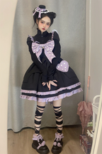 Sweet Lolita Purple and Black Color Matching Lolita Daily Dress Autumn and Winter Bow Jsk Jumper Skirt