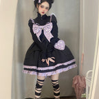 Sweet Lolita Purple and Black Color Matching Lolita Daily Dress Autumn and Winter Bow Jsk Jumper Skirt