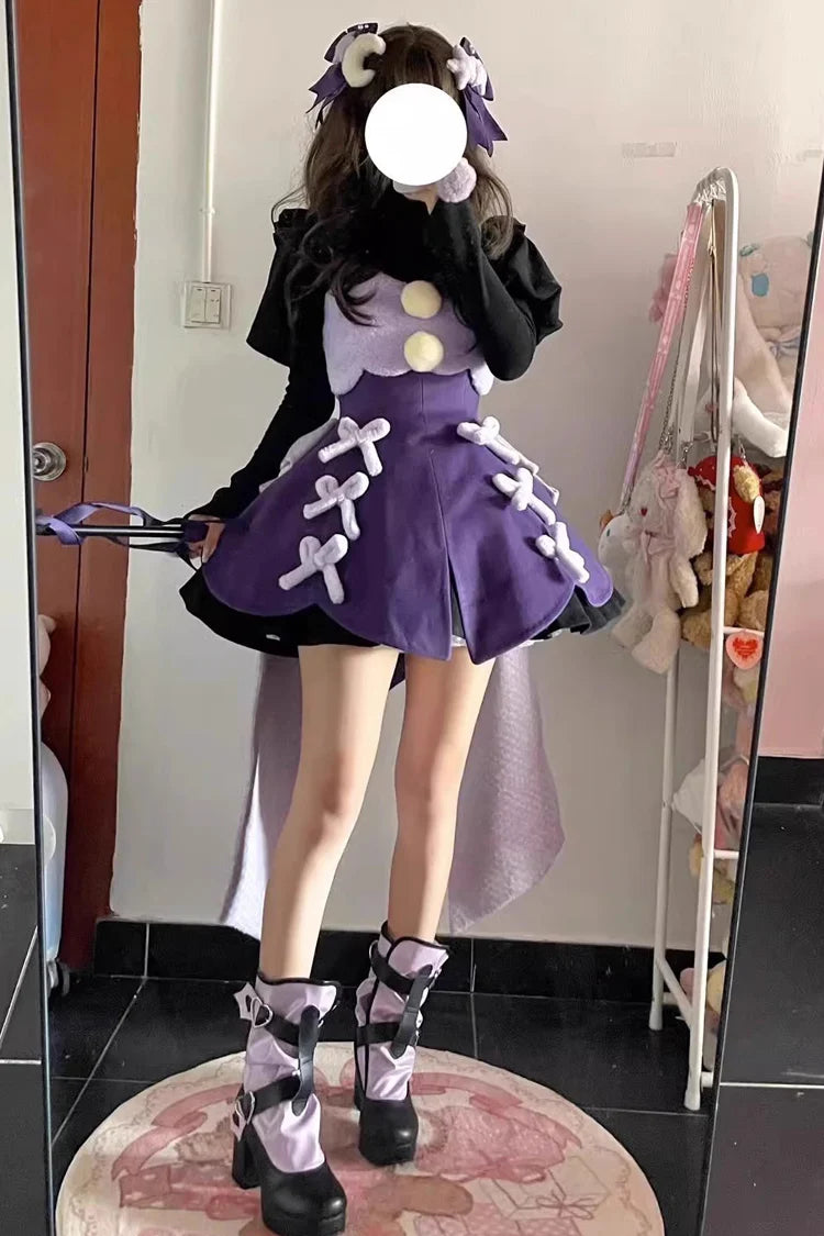 Design Concept:

This enchanting Sweet Lolita dress captures the whimsical charm of a magical girl princess. Crafted in a soft purple fabric, it features long sleeves, a fitted bodice, and a flared skirt for a classic princess silhouette. Delicate details, such as subtle ruffles and lace accents, add a sweet and feminine touch. Perfect for cosplay, themed tea parties, or special occasions, this dress brings fantasy and elegance together in a charming Lolita style.