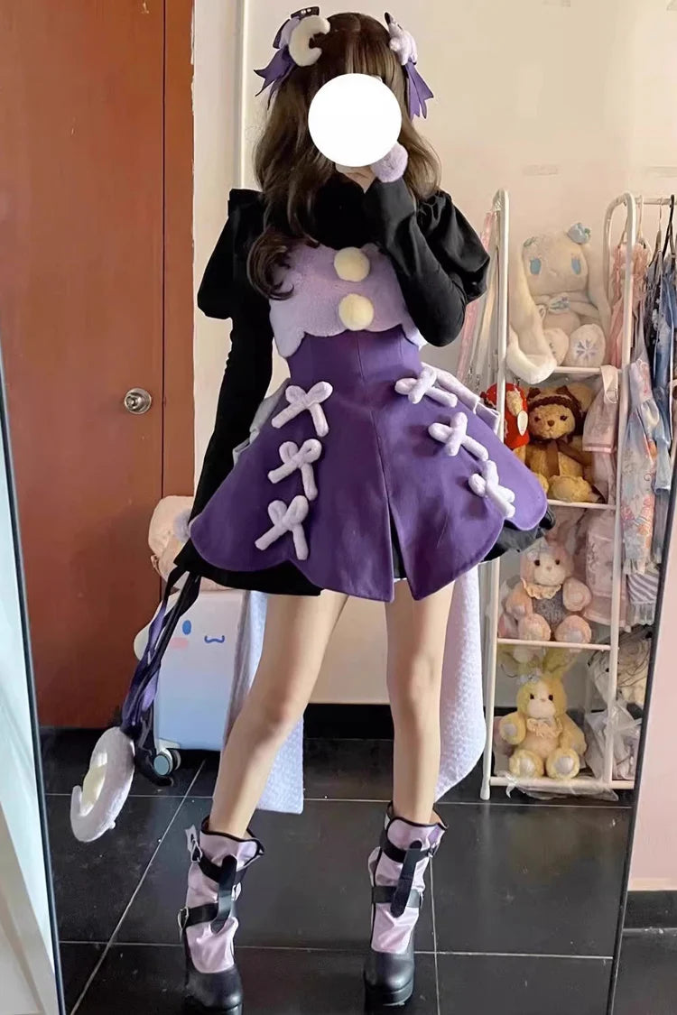 Design Concept:

This enchanting Sweet Lolita dress captures the whimsical charm of a magical girl princess. Crafted in a soft purple fabric, it features long sleeves, a fitted bodice, and a flared skirt for a classic princess silhouette. Delicate details, such as subtle ruffles and lace accents, add a sweet and feminine touch. Perfect for cosplay, themed tea parties, or special occasions, this dress brings fantasy and elegance together in a charming Lolita style.