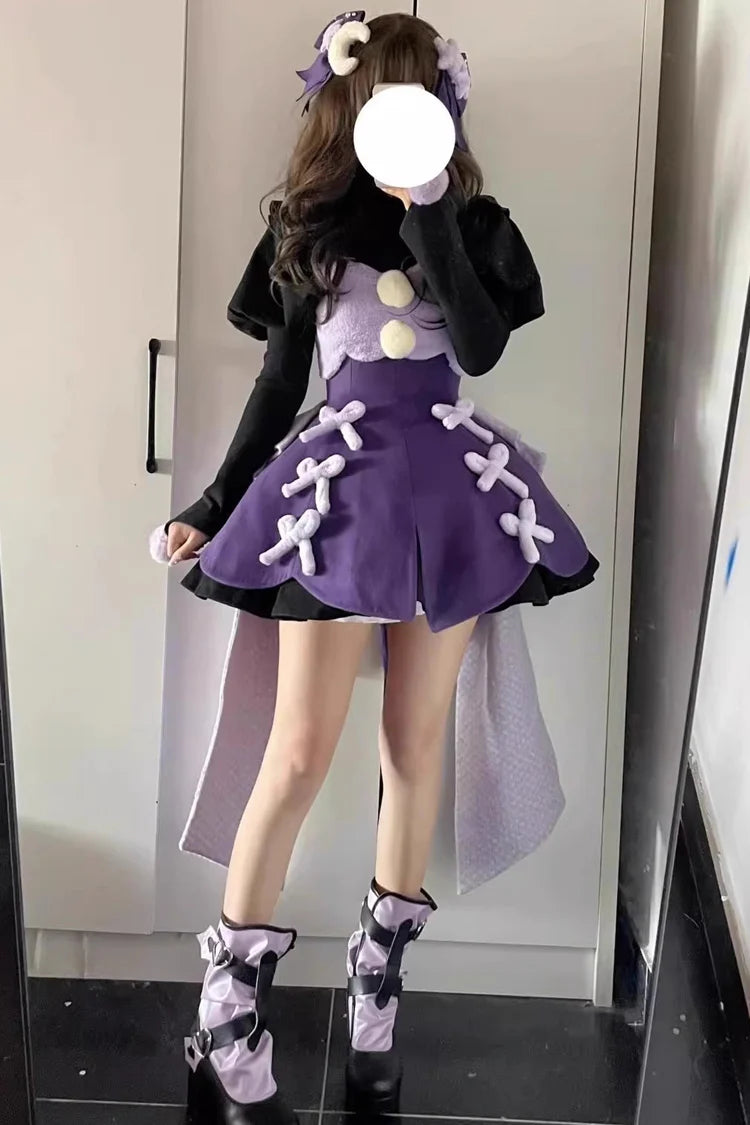 Design Concept:

This enchanting Sweet Lolita dress captures the whimsical charm of a magical girl princess. Crafted in a soft purple fabric, it features long sleeves, a fitted bodice, and a flared skirt for a classic princess silhouette. Delicate details, such as subtle ruffles and lace accents, add a sweet and feminine touch. Perfect for cosplay, themed tea parties, or special occasions, this dress brings fantasy and elegance together in a charming Lolita style.