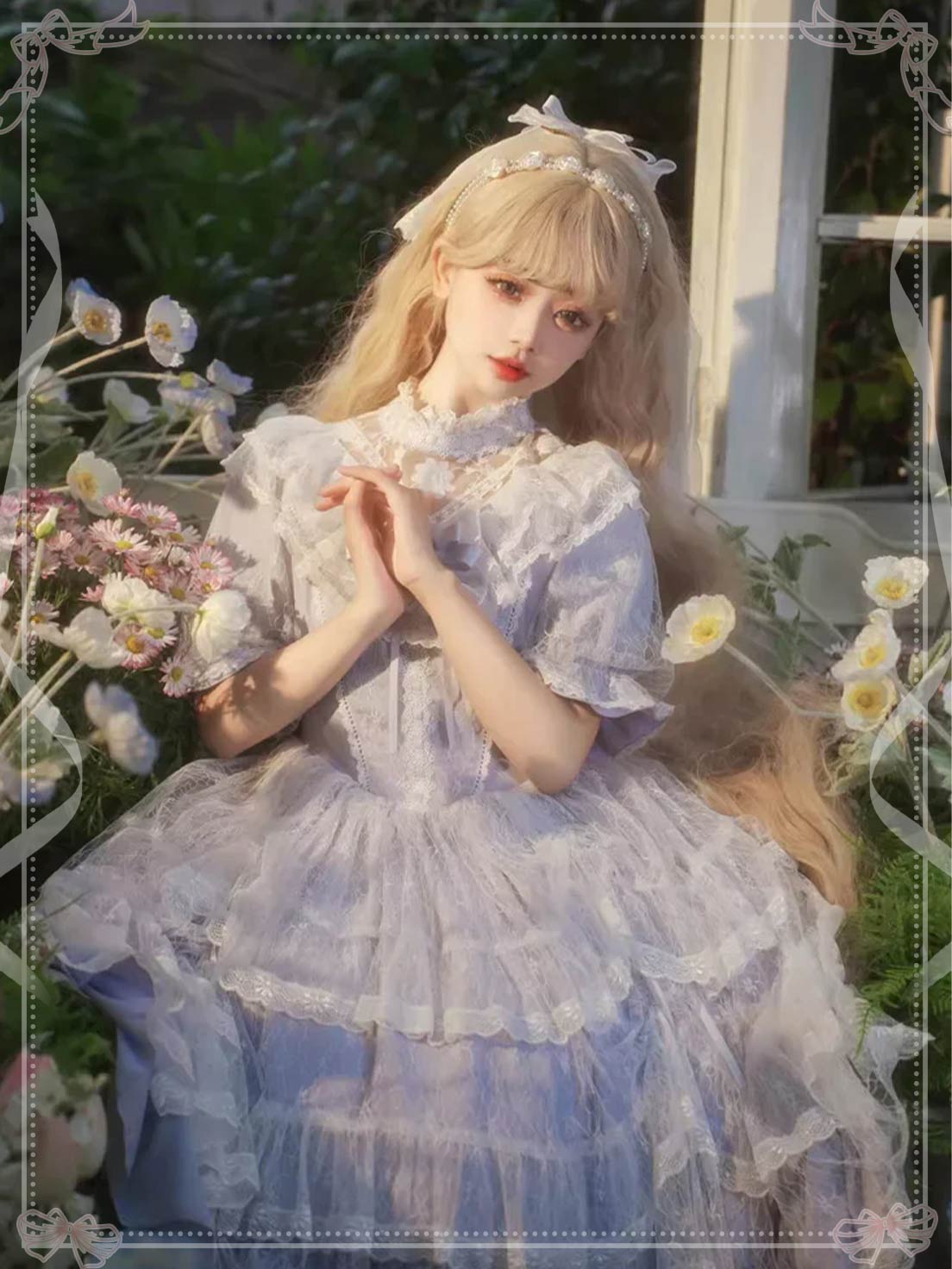 Sweet Lolita Purple Layer Jacquard Bow Elegant Princess OP Dress