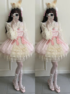 Qi Lolita Sweet Cake Pink Cream Strawberry Bunny Lolita Dress 