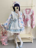Sweet Lolita Maid Blue Outfit Motif Embellished Apron Dress