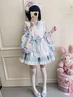 Sweet Lolita Maid Blue Outfit Motif Embellished Apron Dress