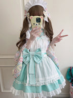 Sweet Lolita Maid Outfit Green Motif Embellished Apron Dress