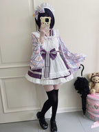 Sweet Lolita Maid Purple Outfit Motif Embellished Apron Dress