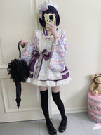 Sweet Lolita Maid Purple Outfit Motif Embellished Apron Dress
