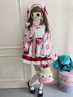 Sweet Lolita Maid Red Outfit Motif Embellished Apron Dress