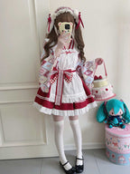 Sweet Lolita Maid Red Outfit Motif Embellished Apron Dress