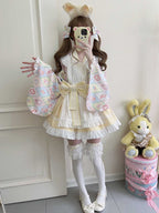 Sweet Lolita Maid Yellow Outfit Motif Embellished Apron Dress