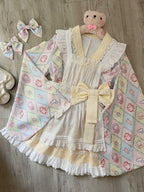 Sweet Lolita Maid Yellow Outfit Motif Embellished Apron Dress