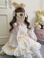 Sweet Lolita Maid Yellow Outfit Motif Embellished Apron Dress