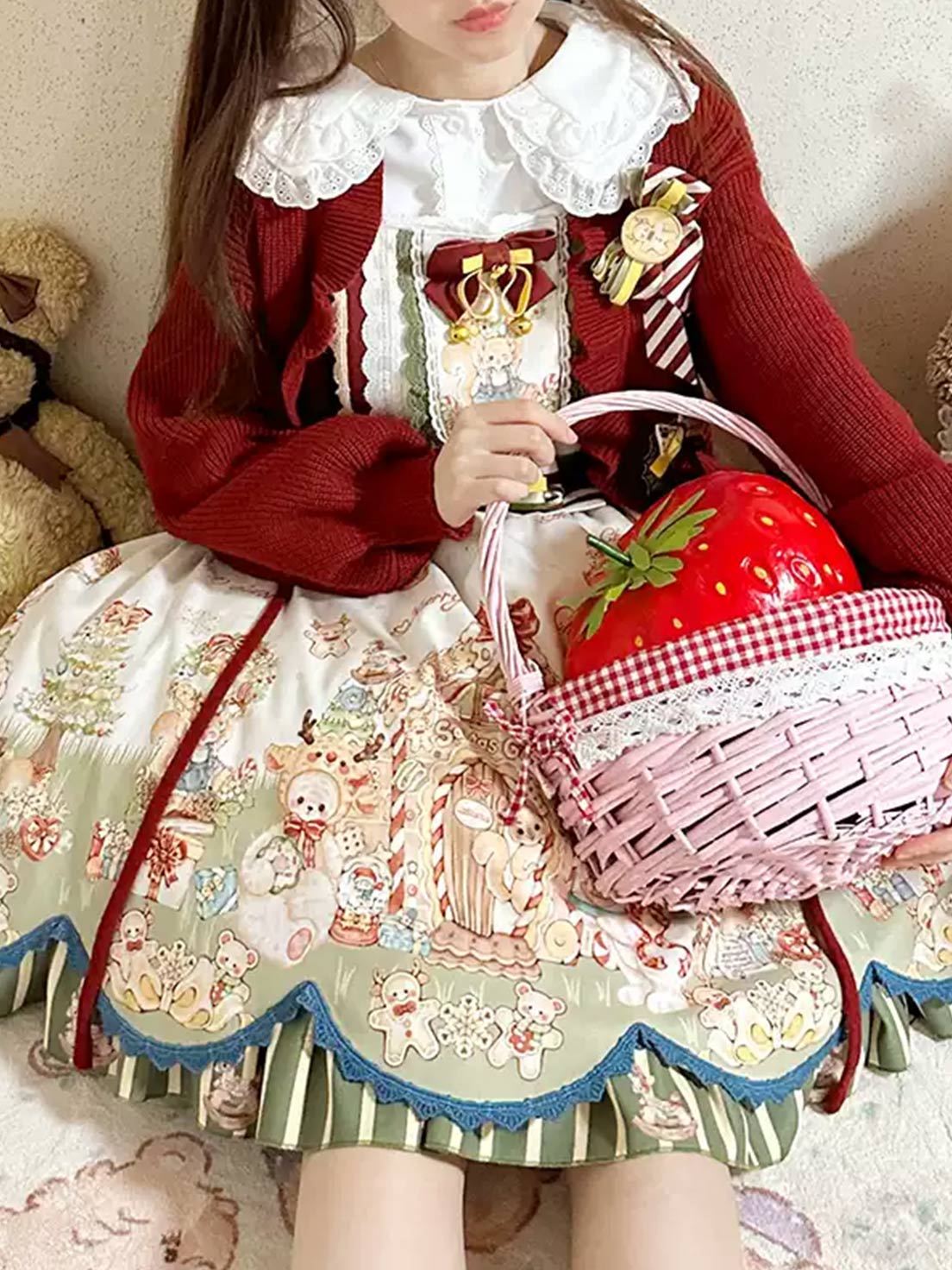 Sweet Lolita Red JSK Bethlehem Star OP Christmas Dress Cute Lolita Outfit