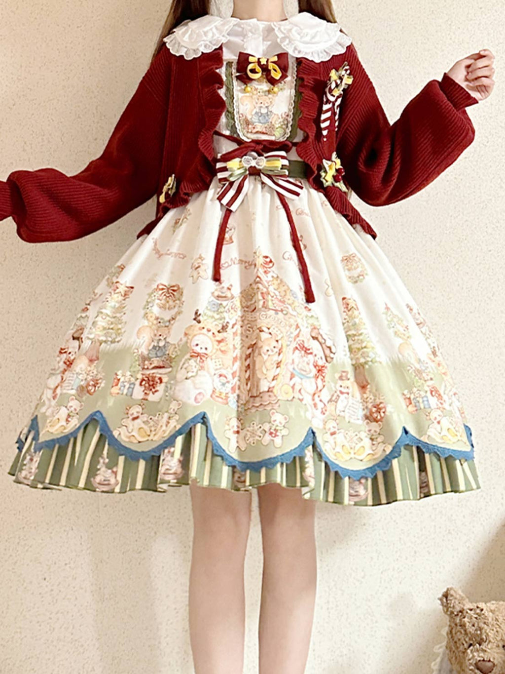Sweet Lolita Red JSK Bethlehem Star OP Christmas Dress Cute Lolita Outfit