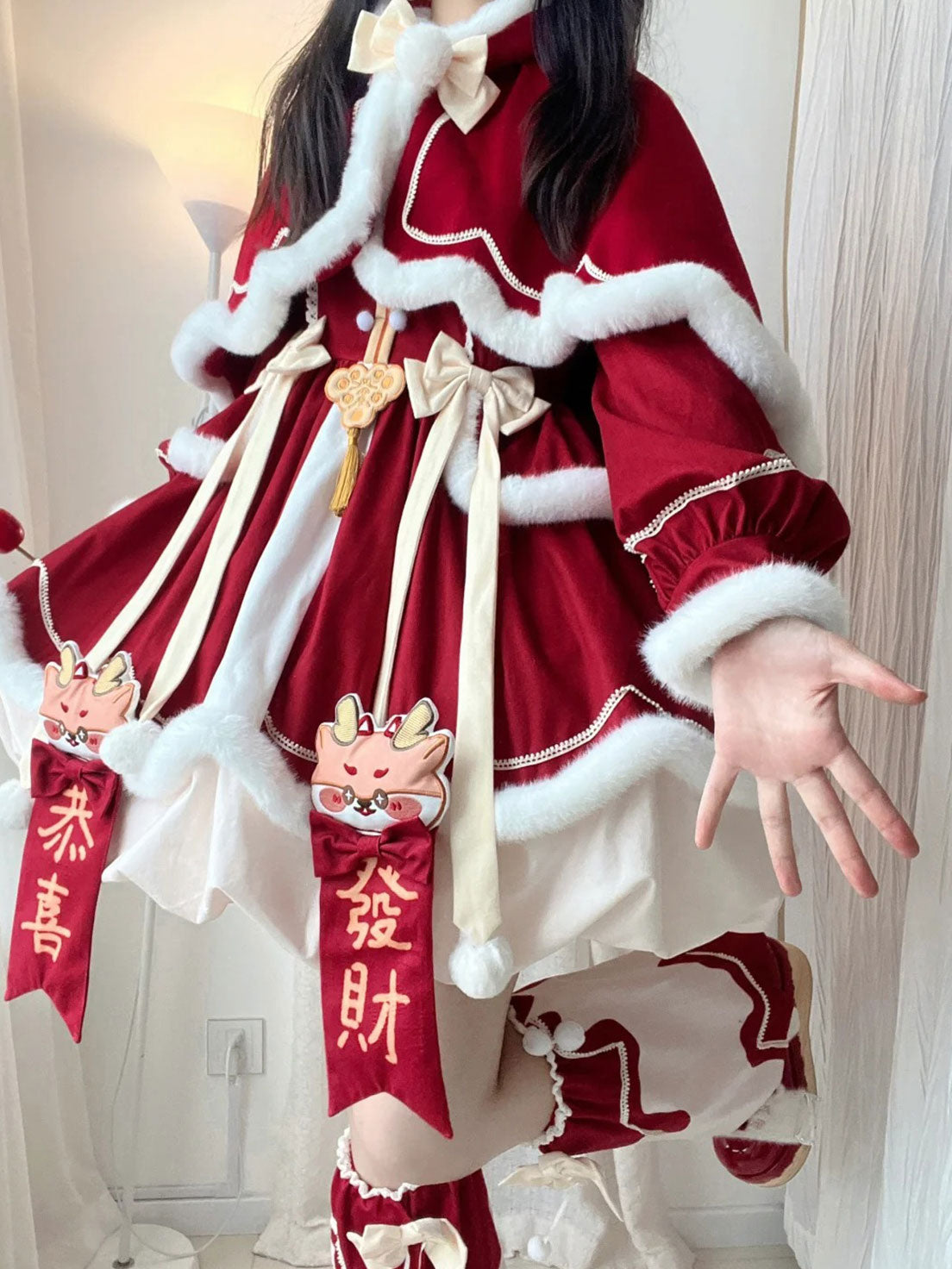 Sweet Lolita Red New Year Dress Chinese Style Winter Outfit for New Year