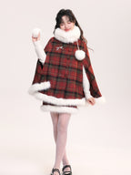 Lolita Coats Red Plaid Christmas Cape for Winter and New Year