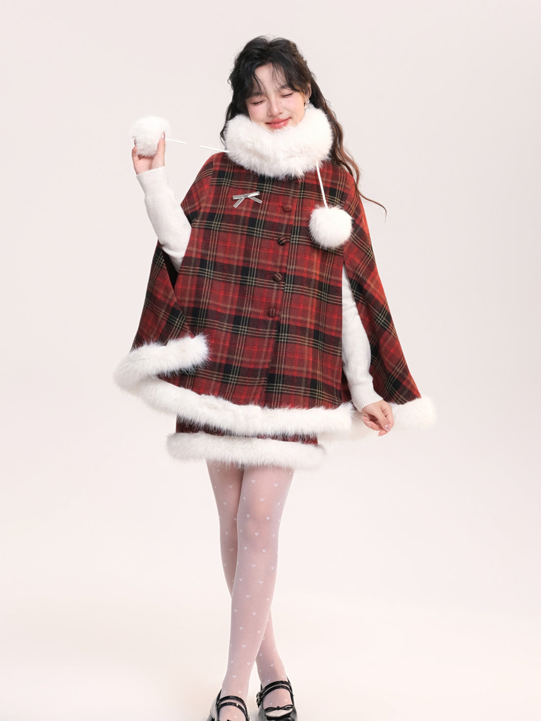 Lolita Coats Red Plaid Christmas Cape for Winter and New Year