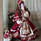 Sweet Lolita Red OP Dress Furry Trim Christmas New Year Winter Outfit