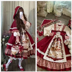 Sweet Lolita Red OP Dress Furry Trim Christmas New Year Winter Outfit