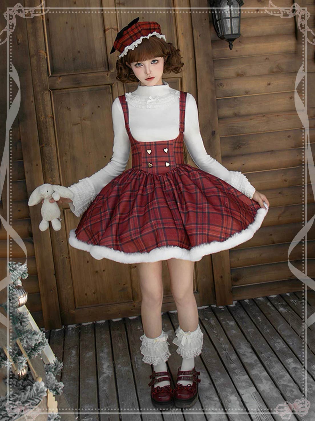 Sweet Lolita Red Striped Plaid Lolita Dress Fall Winter Corset JSK with Fishbone