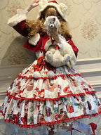 Sweet Lolita Red Velvet Tiered JSK Dress for Christmas