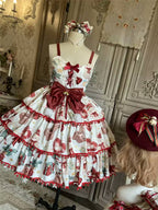 Sweet Lolita Red Velvet Tiered JSK Dress for Christmas