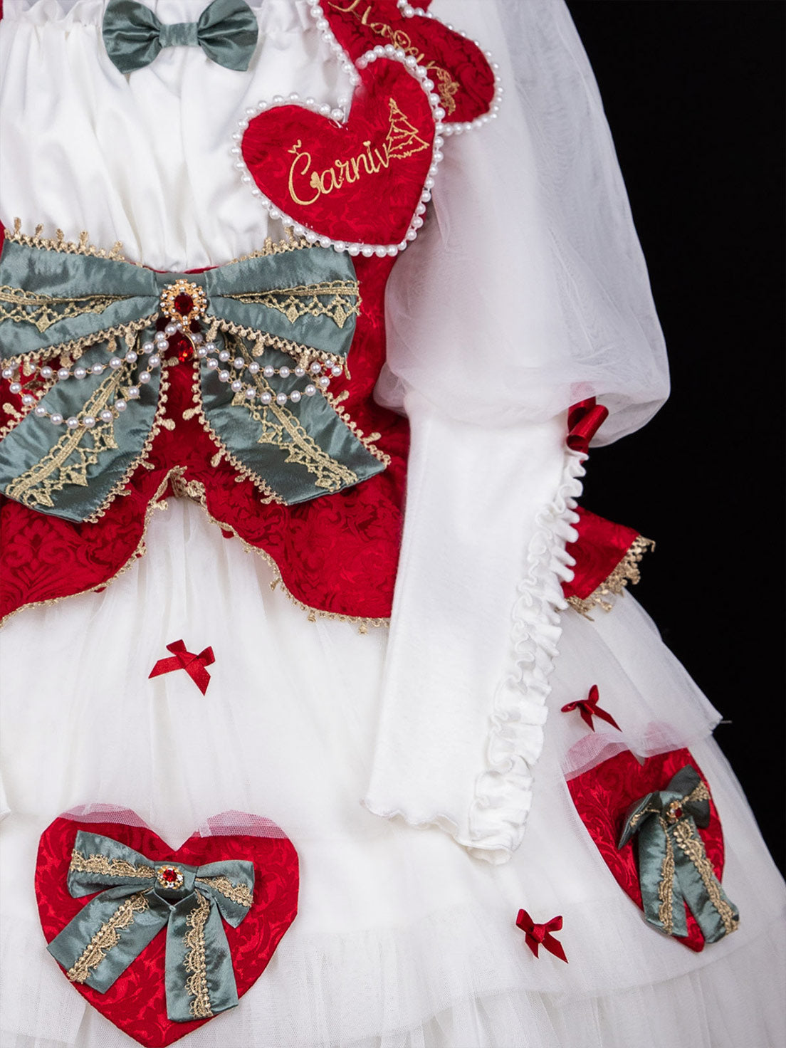 Sweet Lolita Red White JSK Dress with Lantern Sleeve Blouse for Christmas and New Year
