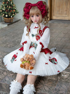 Sweet Lolita Red White JSK Dress with Lantern Sleeve Blouse for Christmas and New Year