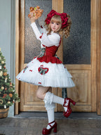 Sweet Lolita Red White JSK Dress with Lantern Sleeve Blouse for Christmas and New Year