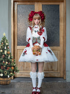 Sweet Lolita Red White JSK Dress with Lantern Sleeve Blouse for Christmas and New Year