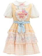 Sweet Lolita Ruffle Yellow Cream Printed Decorative Dessert Dress