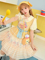 Sweet Lolita Ruffle Yellow Cream Printed Decorative Dessert Dress
