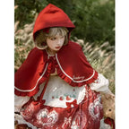 Sweet Lolita Set Red OP Dress with Strawberry Bow Accents Christmas Party Outfit