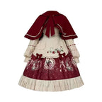 Sweet Lolita Set Red OP Dress with Strawberry Bow Accents Christmas Party Outfit