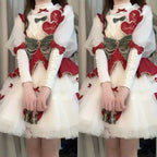Sweet Lolita Set White Red Accent Outfit Top with Dress Christmas New Year Winter Style