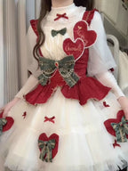 Sweet Lolita Set White Red Accent Outfit Top with Dress Christmas New Year Winter Style
