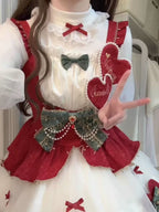 Sweet Lolita Set White Red Accent Outfit Top with Dress Christmas New Year Winter Style