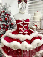 Red Velvet Strapless Mini Dress  for Christmas Party 