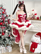 Sweet Lolita Strapless Dress Red Princess Holiday Christmas New Year Party Outfit