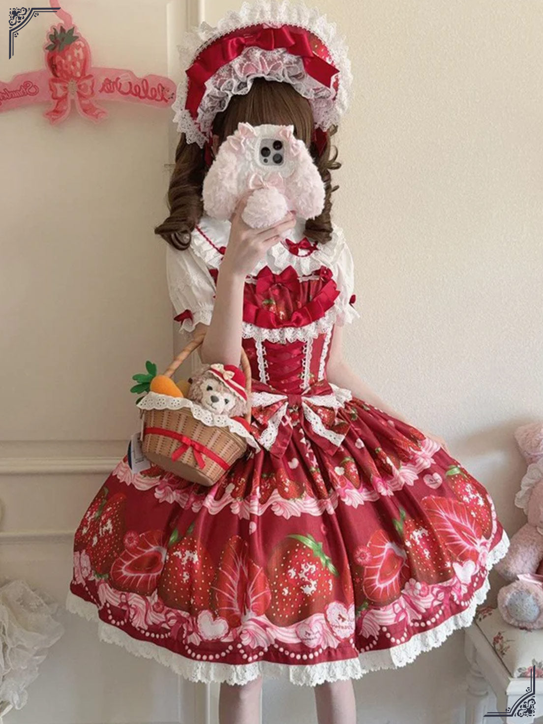 Sweet Lolita Strawberry Pattern Design Red Cute Suspender Princess Short Sleeve Daily Party