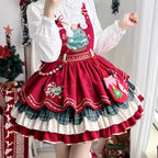 Design Concept:
Step into the festive season with this Sweet Lolita red suspender dress, inspired by a snowy woodland theme with charming reindeer motifs. Crafted from soft, high-quality fabric, the dress features a flattering high waist and a flared skirt, perfectly capturing a cute and playful winter aesthetic. Ideal for Christmas gatherings, tea parties, or seasonal Lolita events, this dress brings warmth and whimsy to your holiday wardrobe.