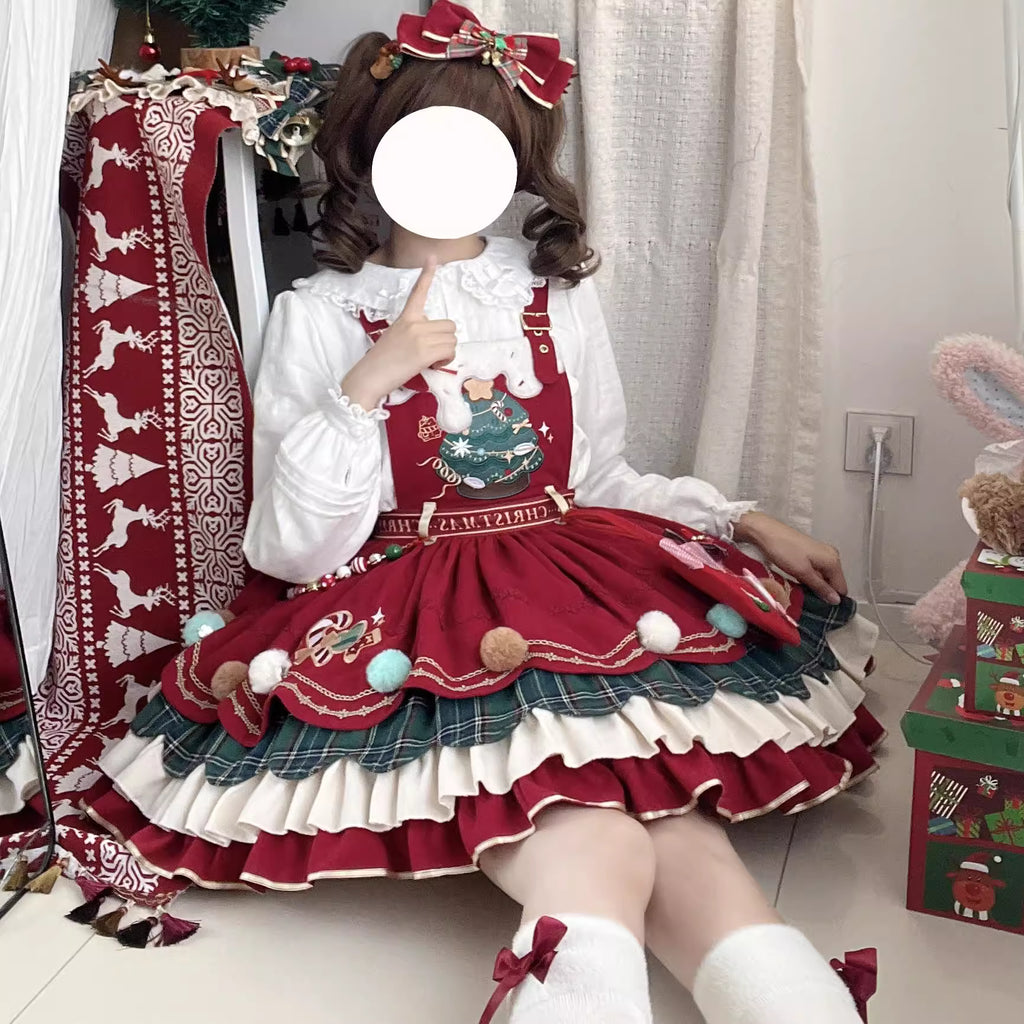 Design Concept:
Step into the festive season with this Sweet Lolita red suspender dress, inspired by a snowy woodland theme with charming reindeer motifs. Crafted from soft, high-quality fabric, the dress features a flattering high waist and a flared skirt, perfectly capturing a cute and playful winter aesthetic. Ideal for Christmas gatherings, tea parties, or seasonal Lolita events, this dress brings warmth and whimsy to your holiday wardrobe.