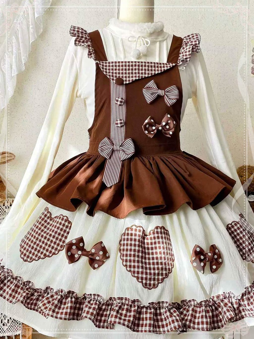 Sweet Lolita Tea Party Fashion Gingham Chocolate Accent Bow Dress Cake Dress