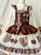 Sweet Lolita Tea Party Fashion Gingham Chocolate Accent Bow Dress Cake Dress