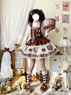 Sweet Lolita Tea Party Fashion Gingham Chocolate Accent Bow Dress Cake Dress